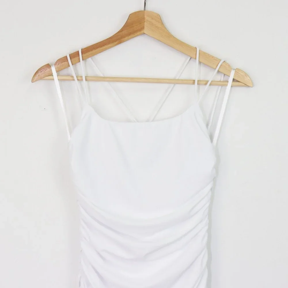NWT superdown Lisa Ruched Mini Dress Strappy Sleeveless Bodycon White Small - Picture 7 of 9